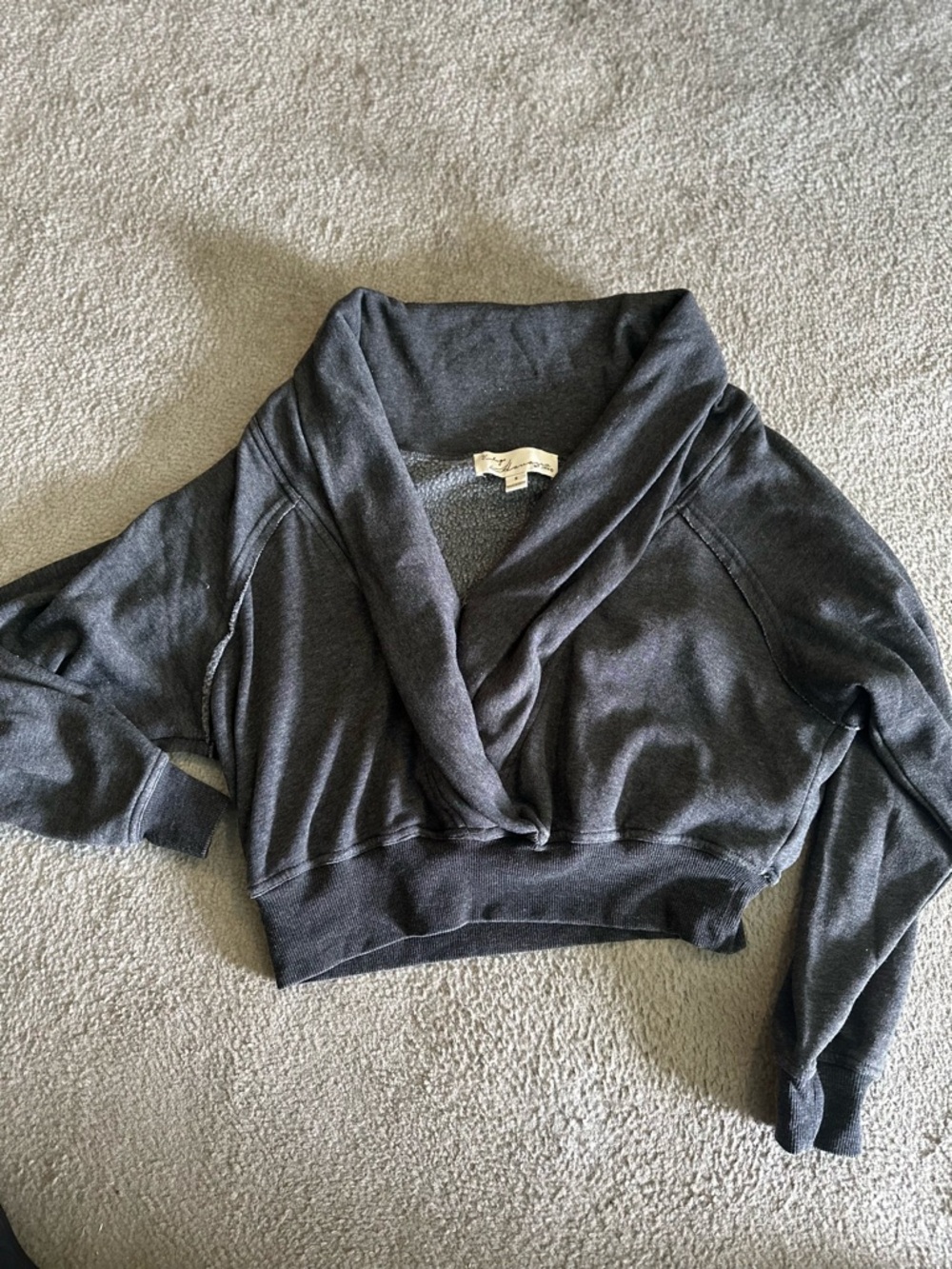 Vintage Havana Charcoal Cropped Shawl Collar Pullover